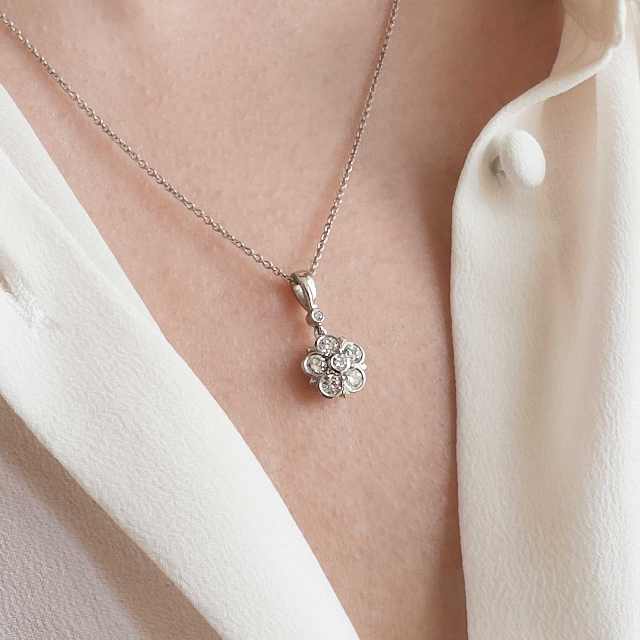 Old-Cut Diamond and Platinum Rose Pendant